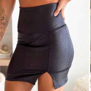 Black Faux Snakeskin Mini Skirt